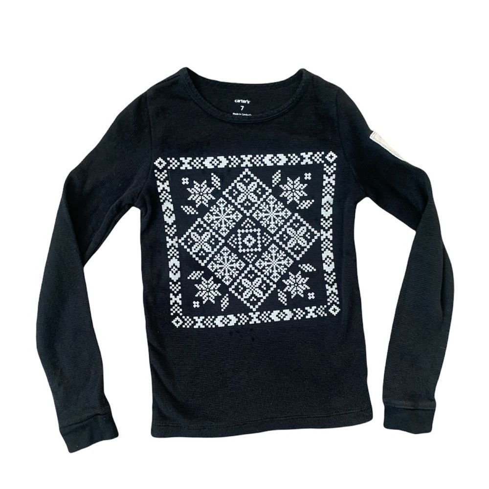 Carter’s Girls 7 Black Thermal with Sparkle Snowflake Decoration and Arm Patch